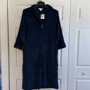 Miss Elaine Essentials Petite Large Quilted Plush Robe Full Zip Blue NWT